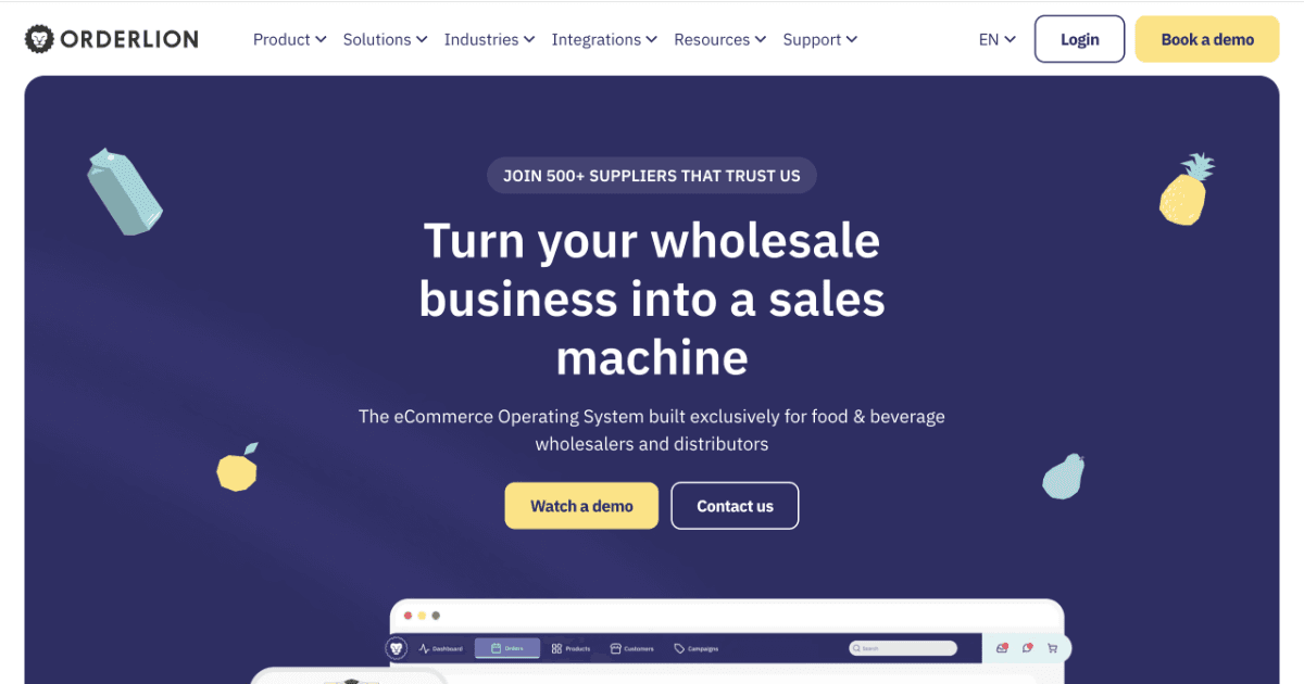 Screenshot of the Orderlion wholesale ordering platform pricing page