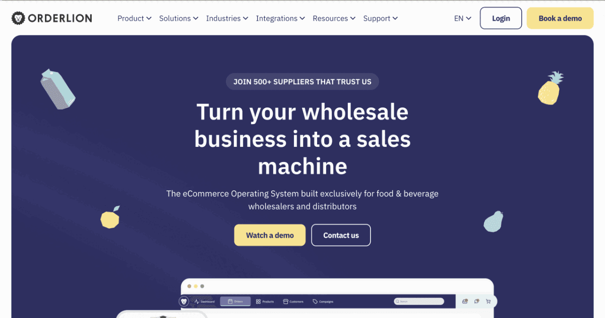 Screenshot of the Orderlion wholesale ordering platform pricing page